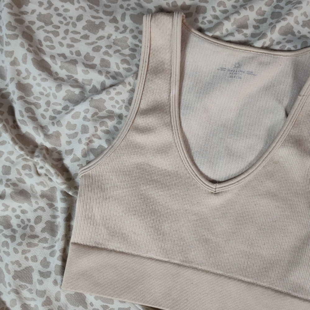 Offline By Aerie Cream Ribbed Sports Bra - Picture 2 of 7